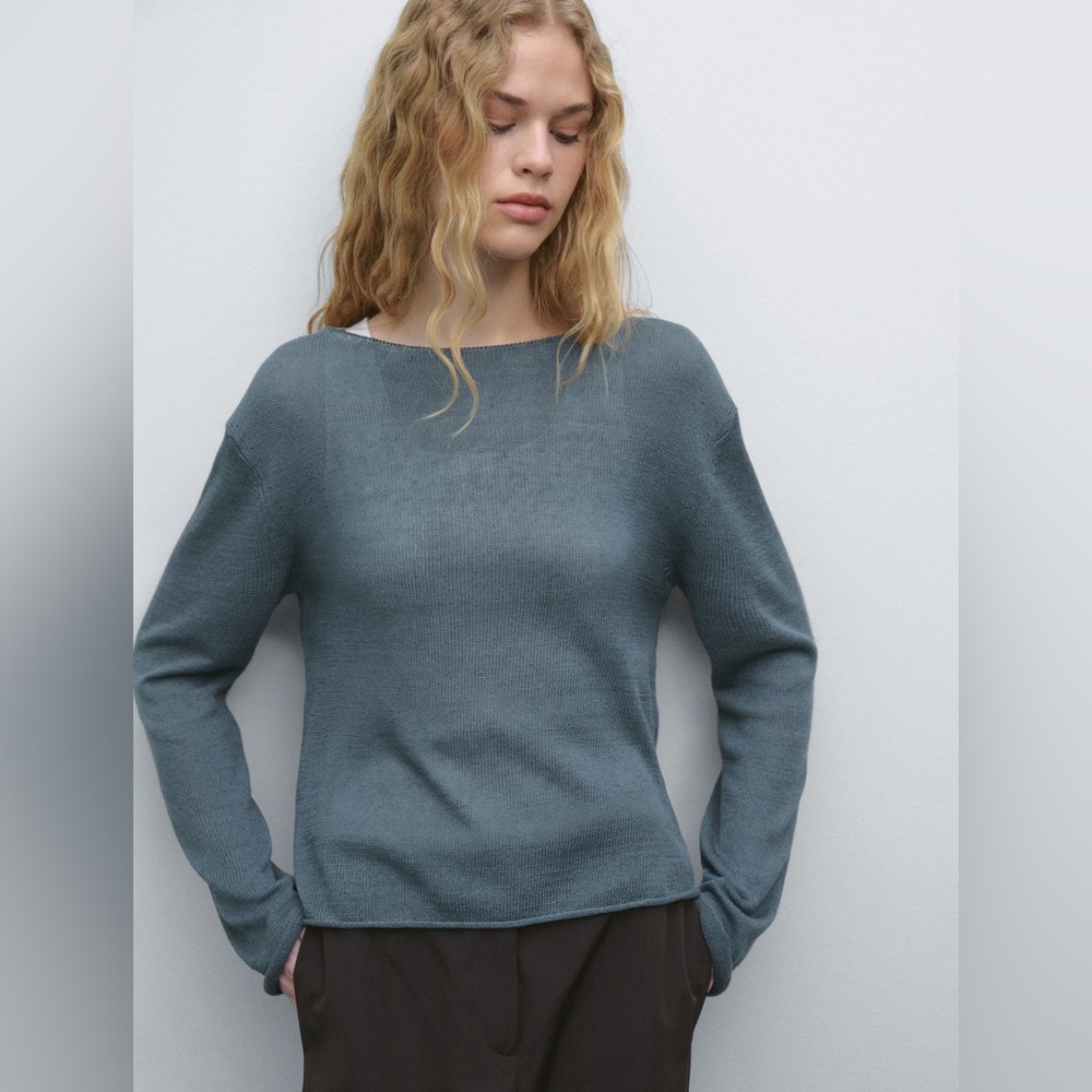 Massimo Dutti Linen-blend Boatneck Knit Sweater